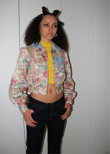 Vintage Pastel Floral Upcycled Denim Jacket